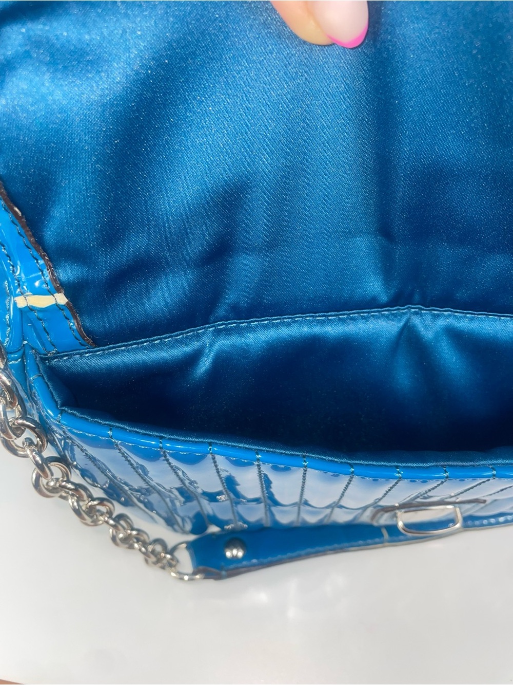 Coach Poppy Liquid Gloss Rare Teal Patent Leather Quilted Bag Y2K - Picture 13 of 14